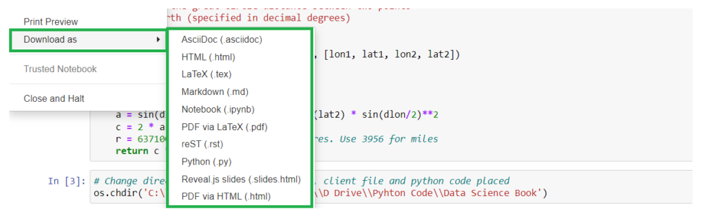 Export Options in Jupyter