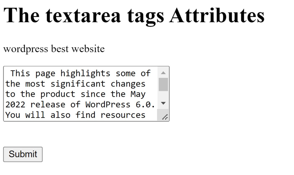 the textarea tags attributes example