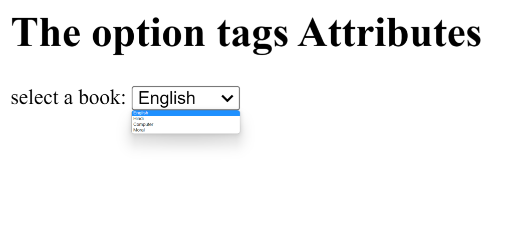 the option tags Attributes example