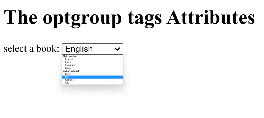 the optgroup tags attributes example