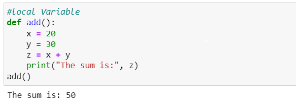 Example of Local Variable