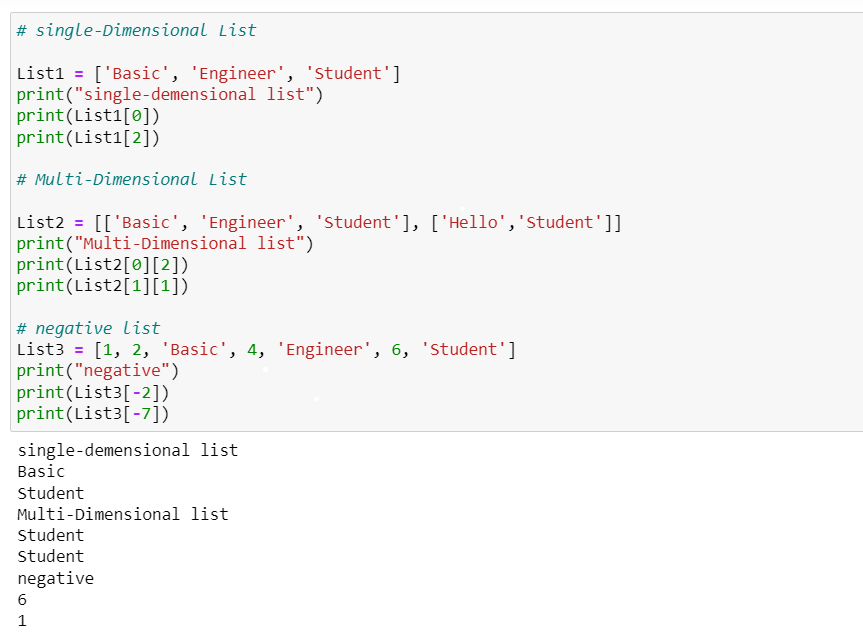 Accessing elements from the List in Python