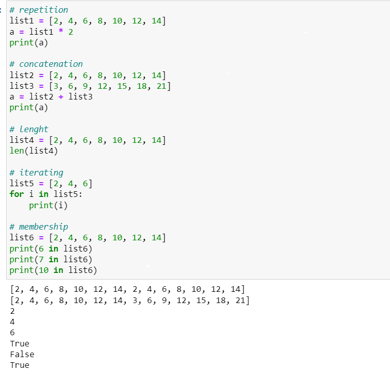 Example of Python Lists Operations