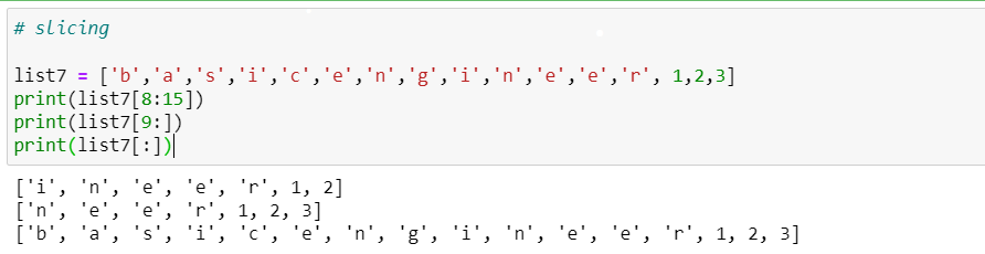 Example of Slicing of Python Lists