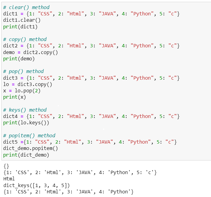 Example of Dictionaries Method in Python